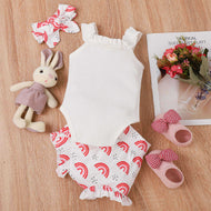 Girls' Fashion Sling Pit Striped Harness Printed Shorts Set