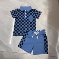 Boys' Checkered Lapel Shorts Suit