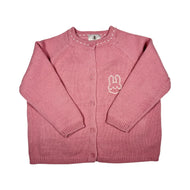 Girls Knitted Cardigan Sweater – Soft Button Front Winter Wear (Pink Bunny Design)