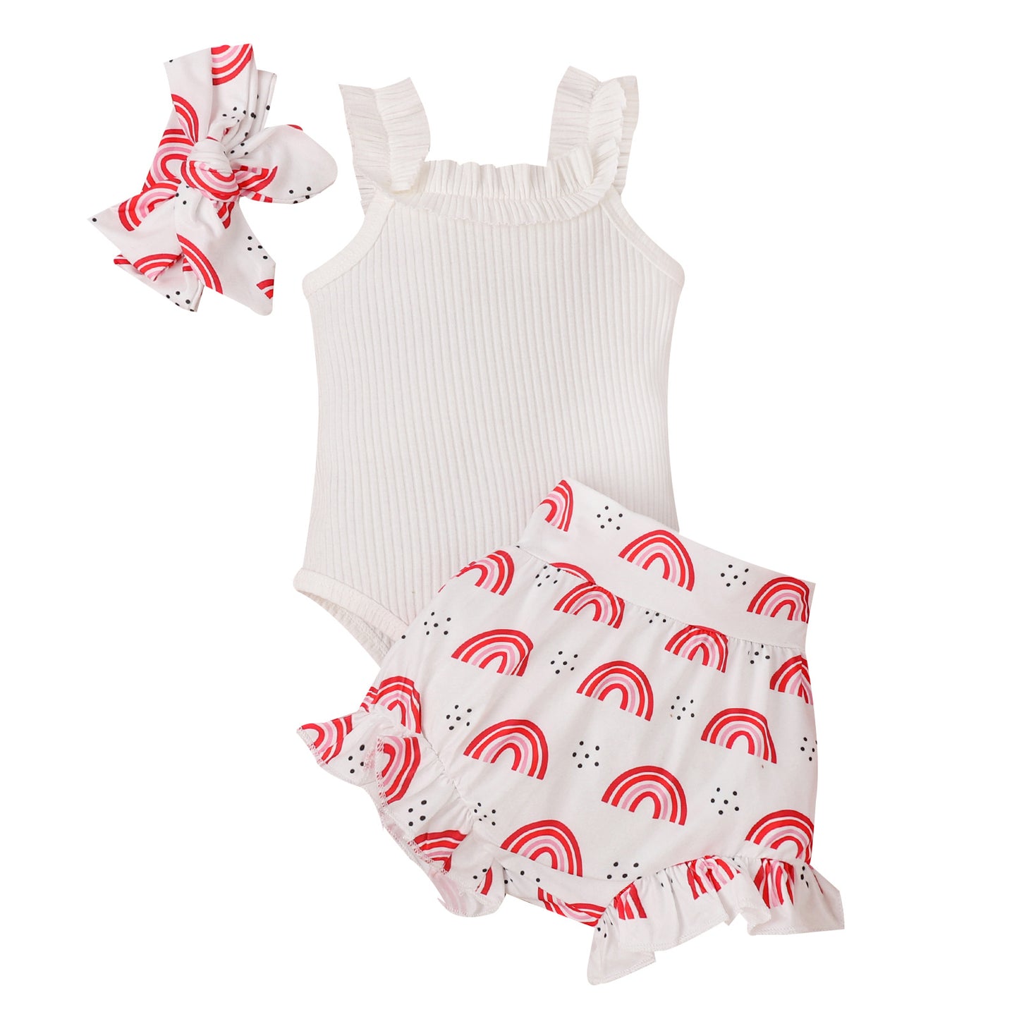 Girls' Fashion Sling Pit Striped Harness Printed Shorts Set