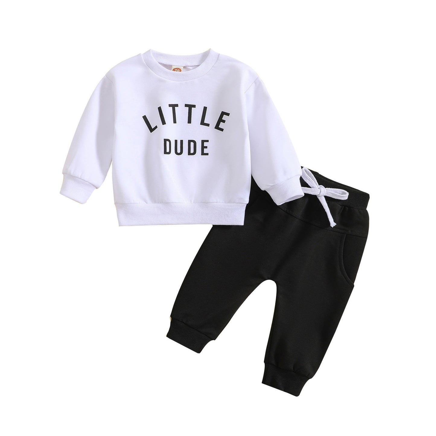 Boys' Round Neck Letter Print Top Solid Color Trousers Two-piece Set - MomiDream