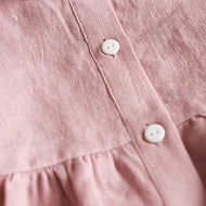 Girls' Linen Doll Collar Short Sleeve Dress