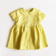 Girls' Linen Doll Collar Short Sleeve Dress
