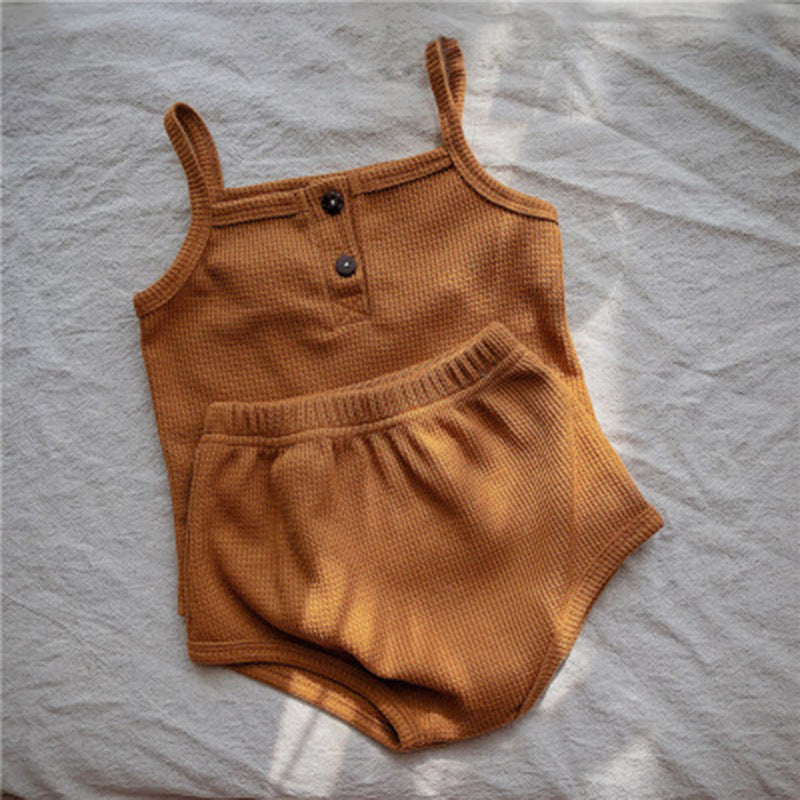 Baby Korean Summer Camisole Triangle Shorts Men And Women Baby Two-Piece Suit Ins - MomiDream