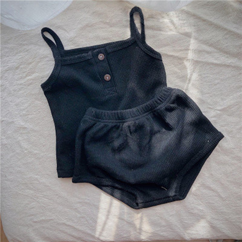 Baby Korean Summer Camisole Triangle Shorts Men And Women Baby Two-Piece Suit Ins - MomiDream