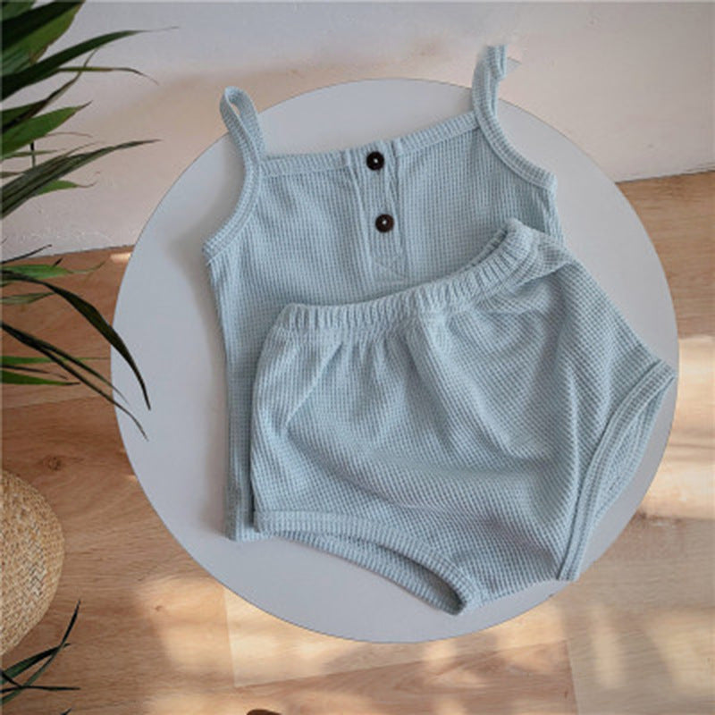 Baby Korean Summer Camisole Triangle Shorts Men And Women Baby Two-Piece Suit Ins - MomiDream