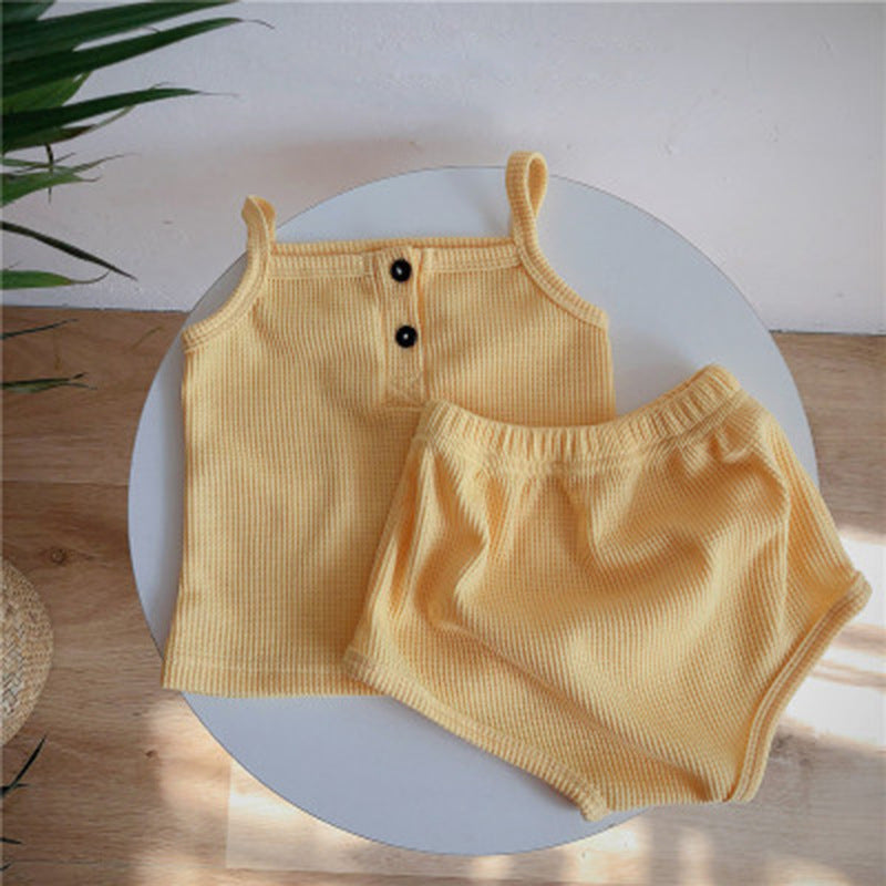 Baby Korean Summer Camisole Triangle Shorts Men And Women Baby Two-Piece Suit Ins - MomiDream