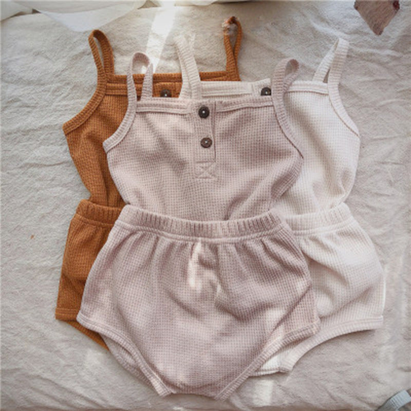 Baby Korean Summer Camisole Triangle Shorts Men And Women Baby Two-Piece Suit Ins - MomiDream