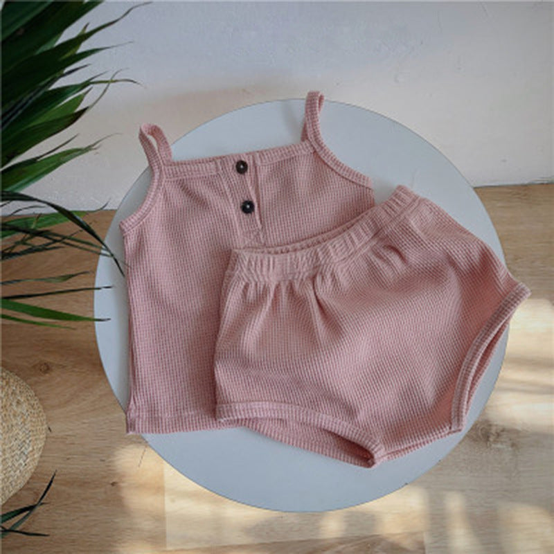 Baby Korean Summer Camisole Triangle Shorts Men And Women Baby Two-Piece Suit Ins - MomiDream