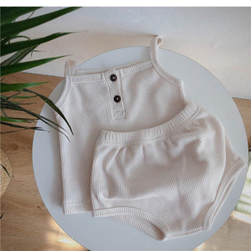 Baby Korean Summer Camisole Triangle Shorts Men And Women Baby Two-Piece Suit Ins - MomiDream