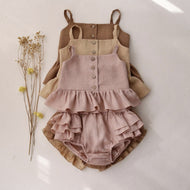 Ma Female Baby Suit Summer Sling Top Four-corner Ruffled Shorts Girls Two-piece Infant Clothing