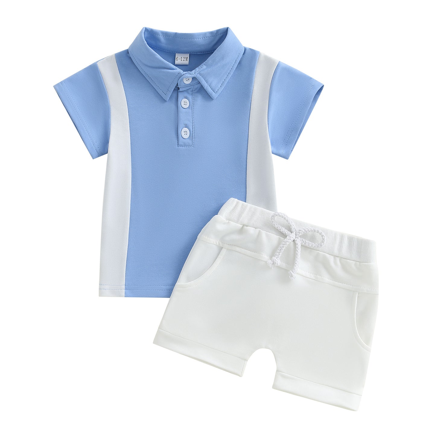 Boys' Lapel Color Matching T-shirt Short Sleeve Shorts Suit - MomiDream