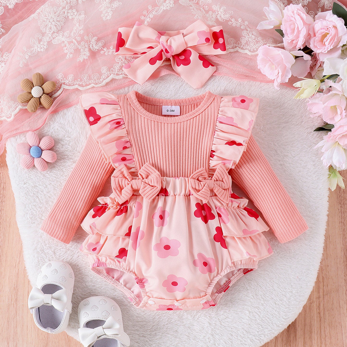 One-piece Romper Pants Bow Headdress Suit - MomiDream