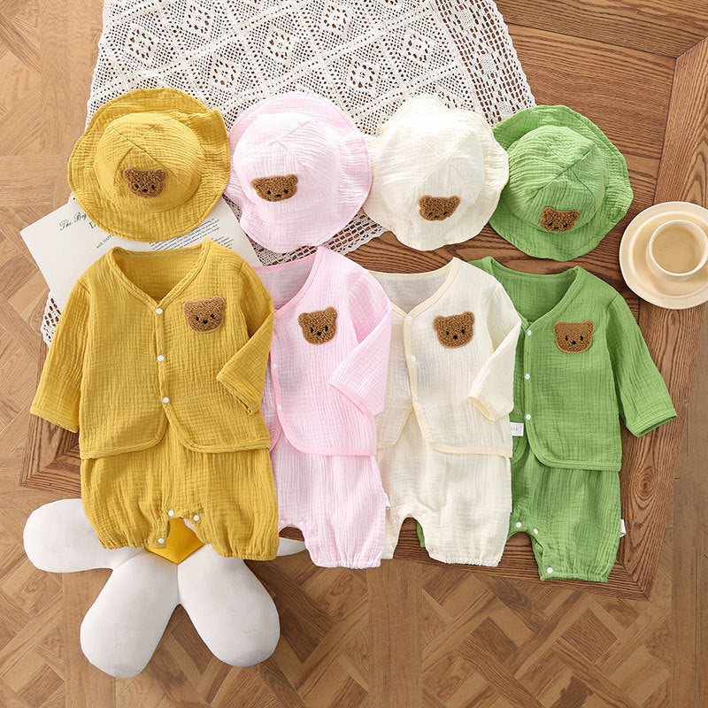 Baby Summer Wear Gauze Suspender Pants Thin Hooded - MomiDream