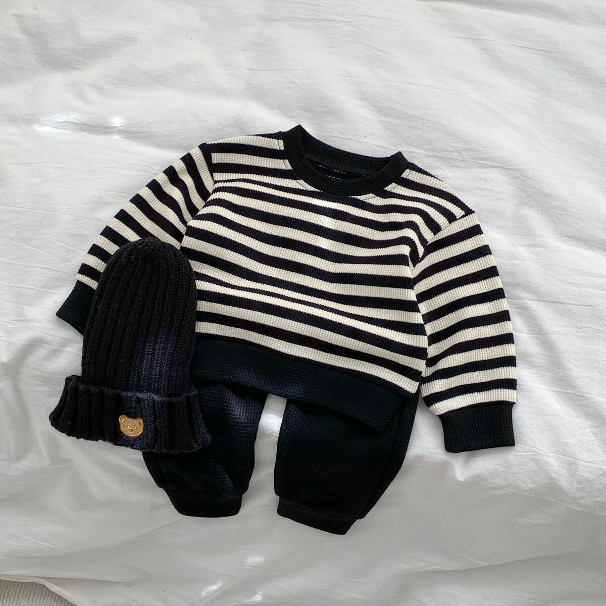 Baby Color Matching Striped Long-sleeved Top Pants Suit - MomiDream