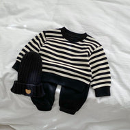 Baby Color Matching Striped Long-sleeved Top Pants Suit