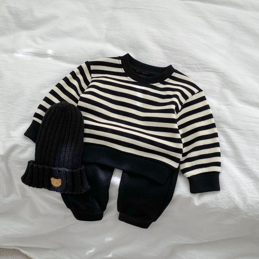 Baby Color Matching Striped Long-sleeved Top Pants Suit