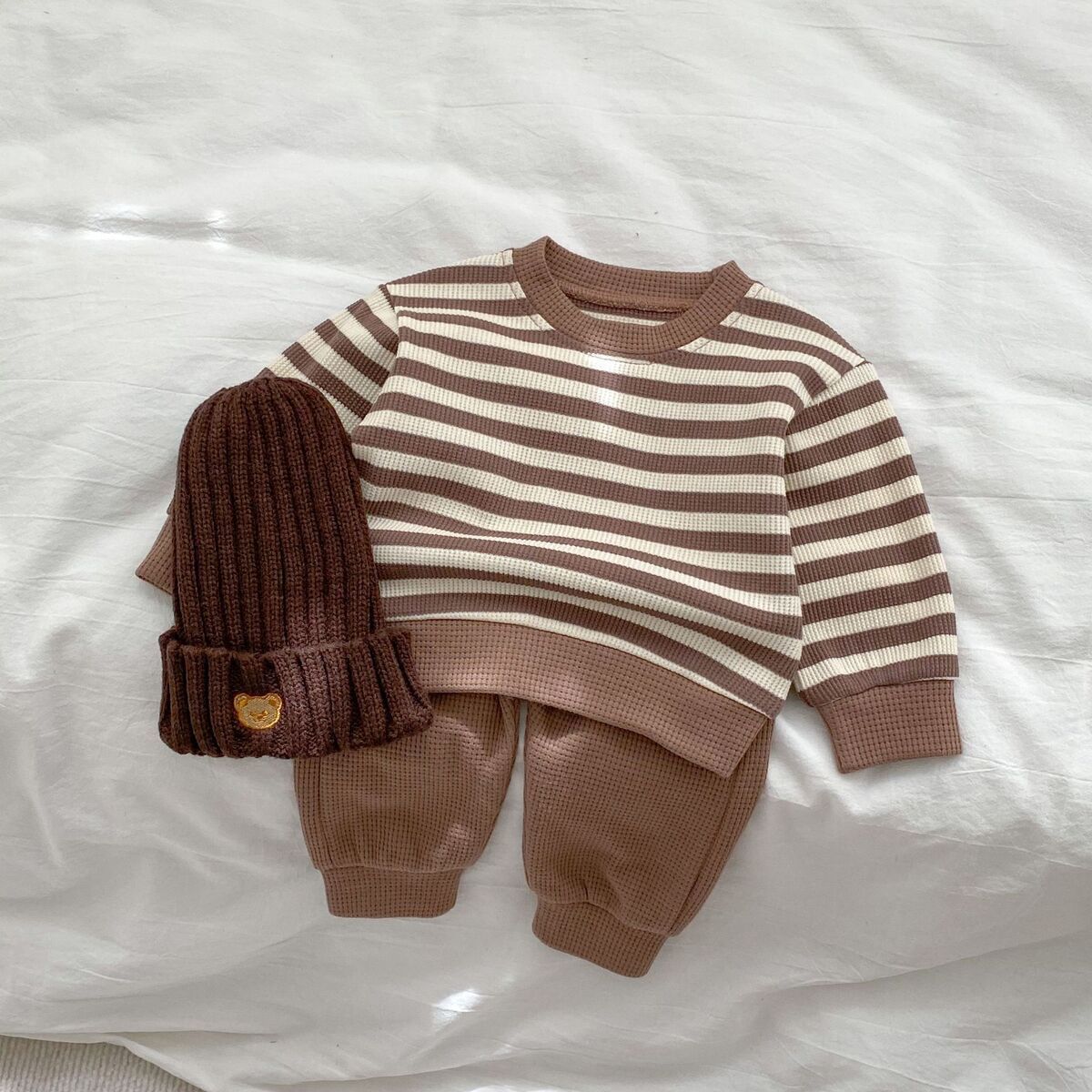 Baby Color Matching Striped Long-sleeved Top Pants Suit - MomiDream
