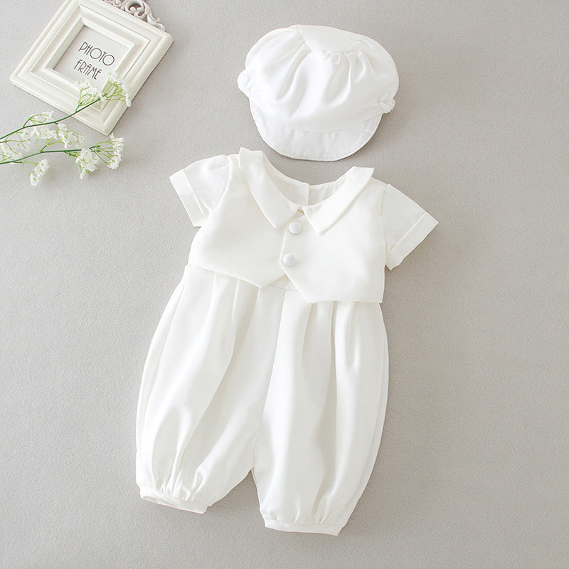 Boy's White Full Moon Full Year Wine Suit With Hat Dress Two-piece Set - MomiDream