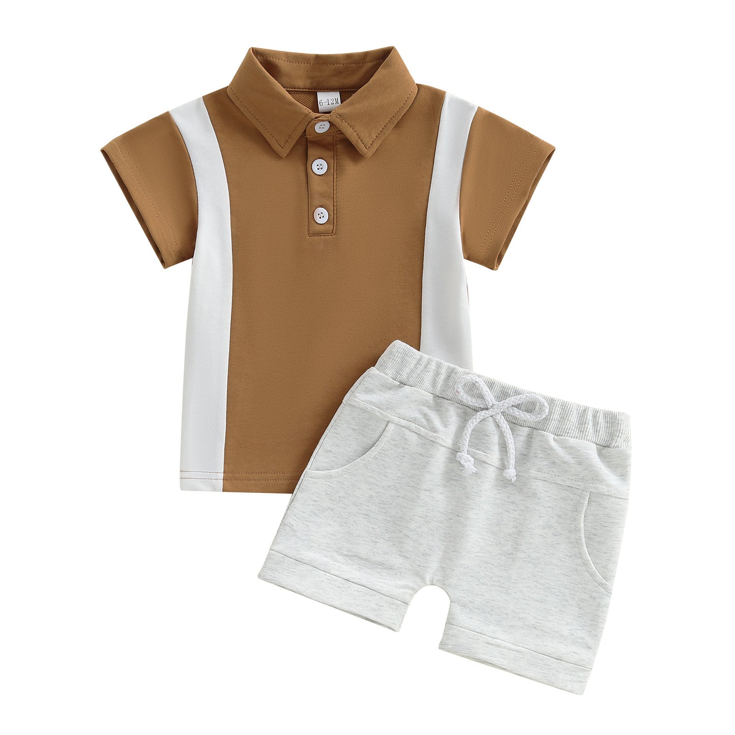 Boys' Lapel Color Matching T-shirt Short Sleeve Shorts Suit - MomiDream