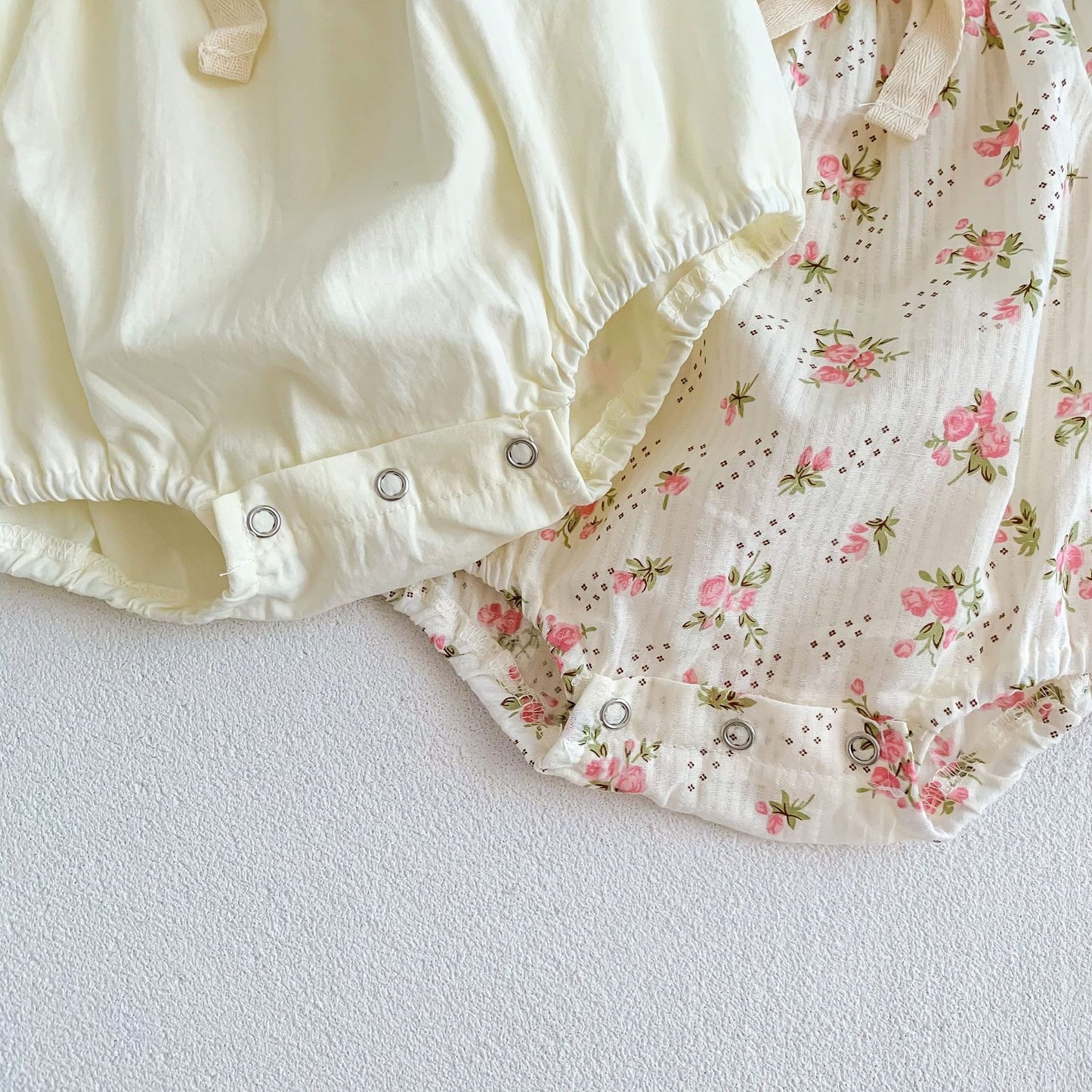Small Floral Bow Baby Girl Bubble Sleeve Harness Crawl Clothes - MomiDream