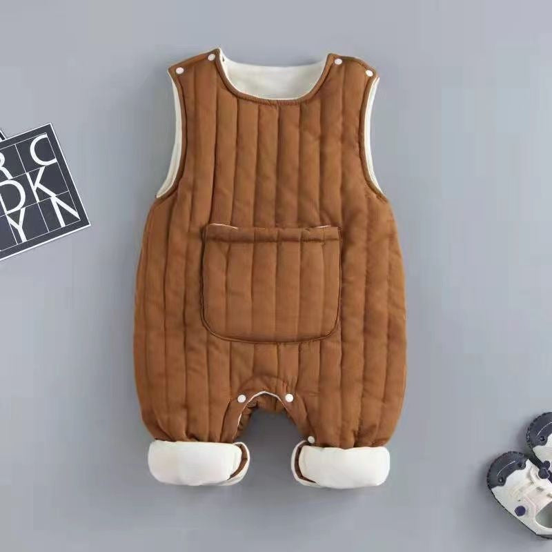 Autumn And Winter Clothing Fleece-lined Quilted Outwear Newborn Overalls - MomiDream