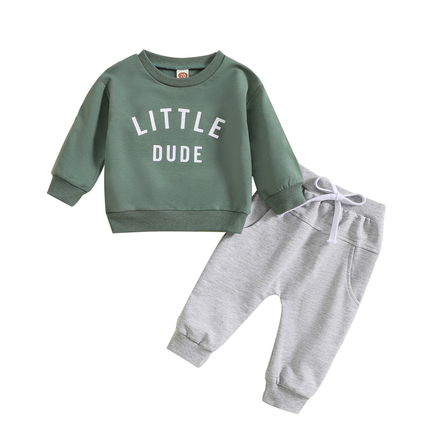 Boys' Round Neck Letter Print Top Solid Color Trousers Two-piece Set - MomiDream