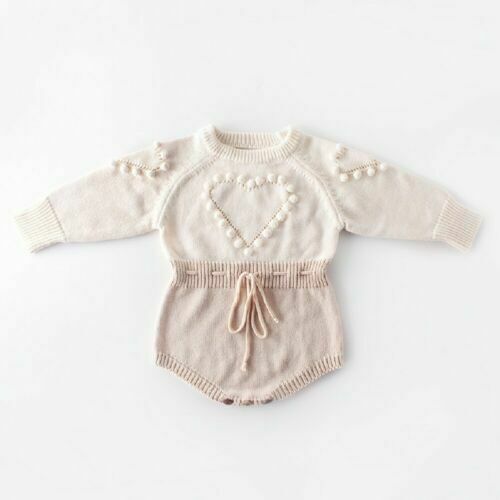 Baby Infant Handmade Love Sweater Knitted Wool Long Sleeve Bodysuit - MomiDream