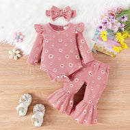Children's Printed Top Bell-bottom Pants Hair Band Set