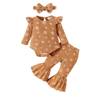 Children's Printed Top Bell-bottom Pants Hair Band Set