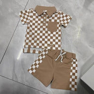 Boys' Checkered Lapel Shorts Suit