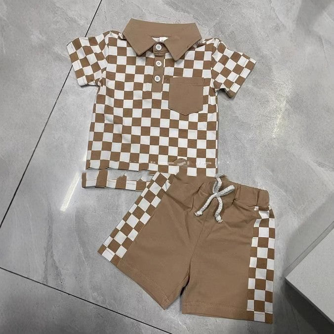 Boys' Checkered Lapel Shorts Suit