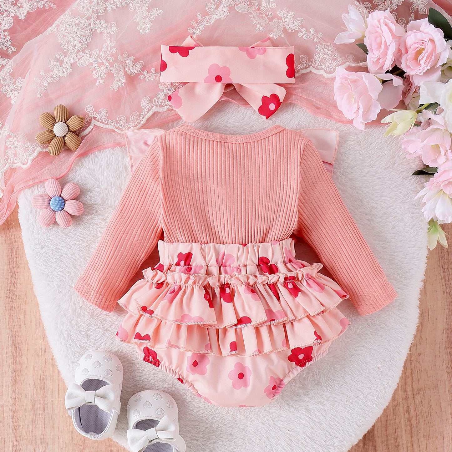 One-piece Romper Pants Bow Headdress Suit - MomiDream