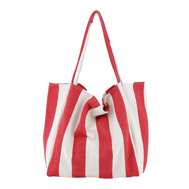 Striped Canvas Bags High Capacity Shoulder Bags For Women Fashion Shopper Handbags Casual Shopping Totes - MomiDream