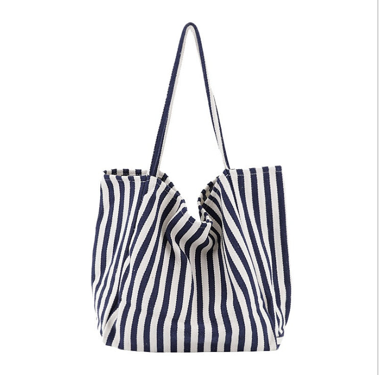 Striped Canvas Bags High Capacity Shoulder Bags For Women Fashion Shopper Handbags Casual Shopping Totes - MomiDream