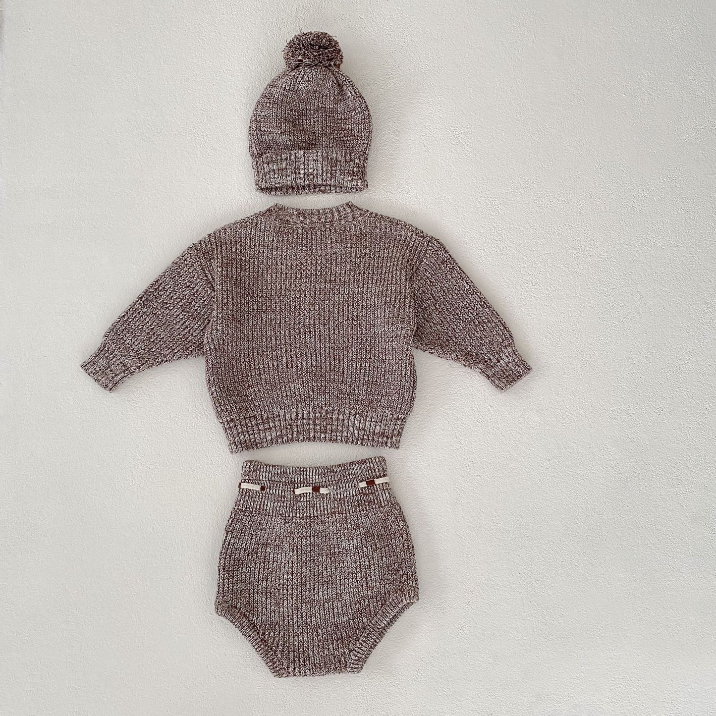 Infant Baby Girl Mixed Color Thick Needle Pullover Pants Pullover Fur Ball Knitted Hat 3-piece Set - MomiDream