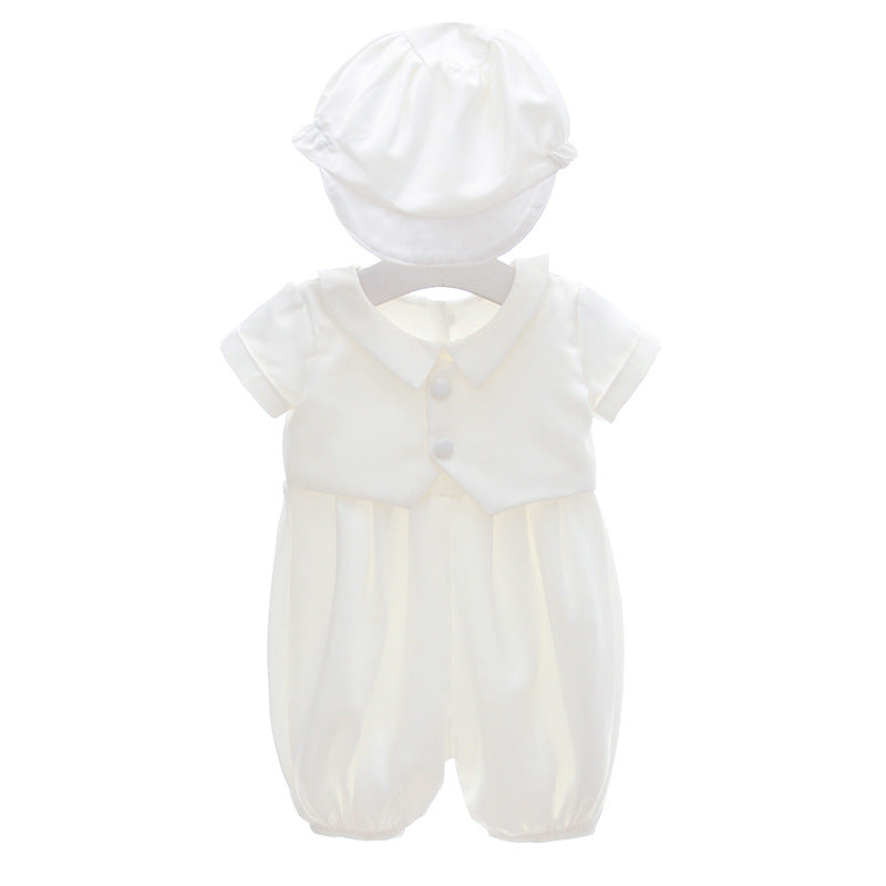 Boy's White Full Moon Full Year Wine Suit With Hat Dress Two-piece Set - MomiDream