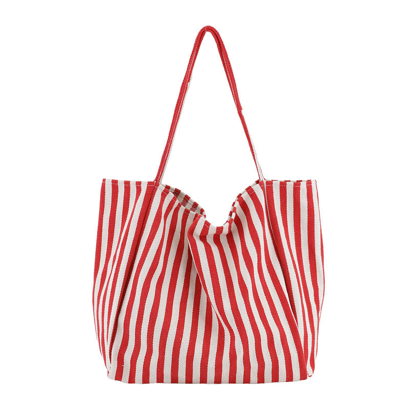 Striped Canvas Bags High Capacity Shoulder Bags For Women Fashion Shopper Handbags Casual Shopping Totes - MomiDream