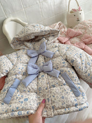 Winter Fashion Baby Floral Print Winter Bow Hooded Jacket
