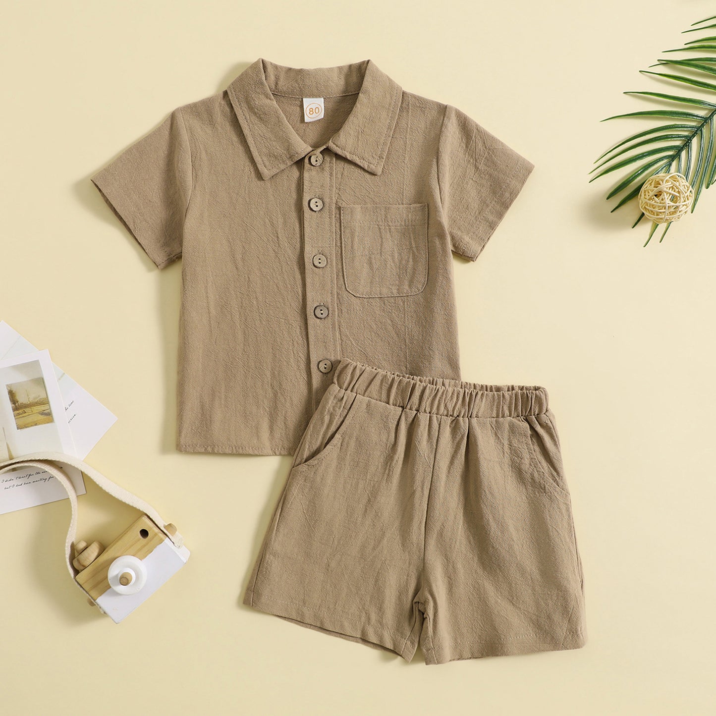 Summer Cotton And Linen Casual Style Short Sleeve Lapel Polo Shirt Two-piece Suit - MomiDream