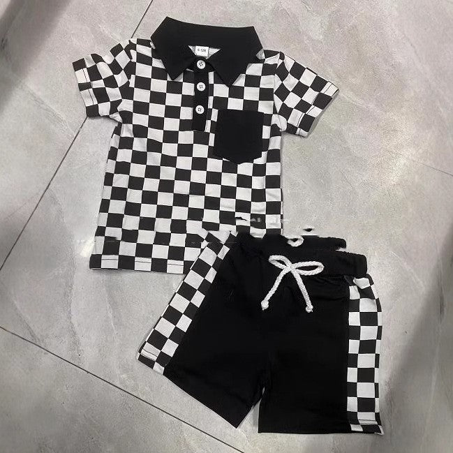 Boys' Checkered Lapel Shorts Suit