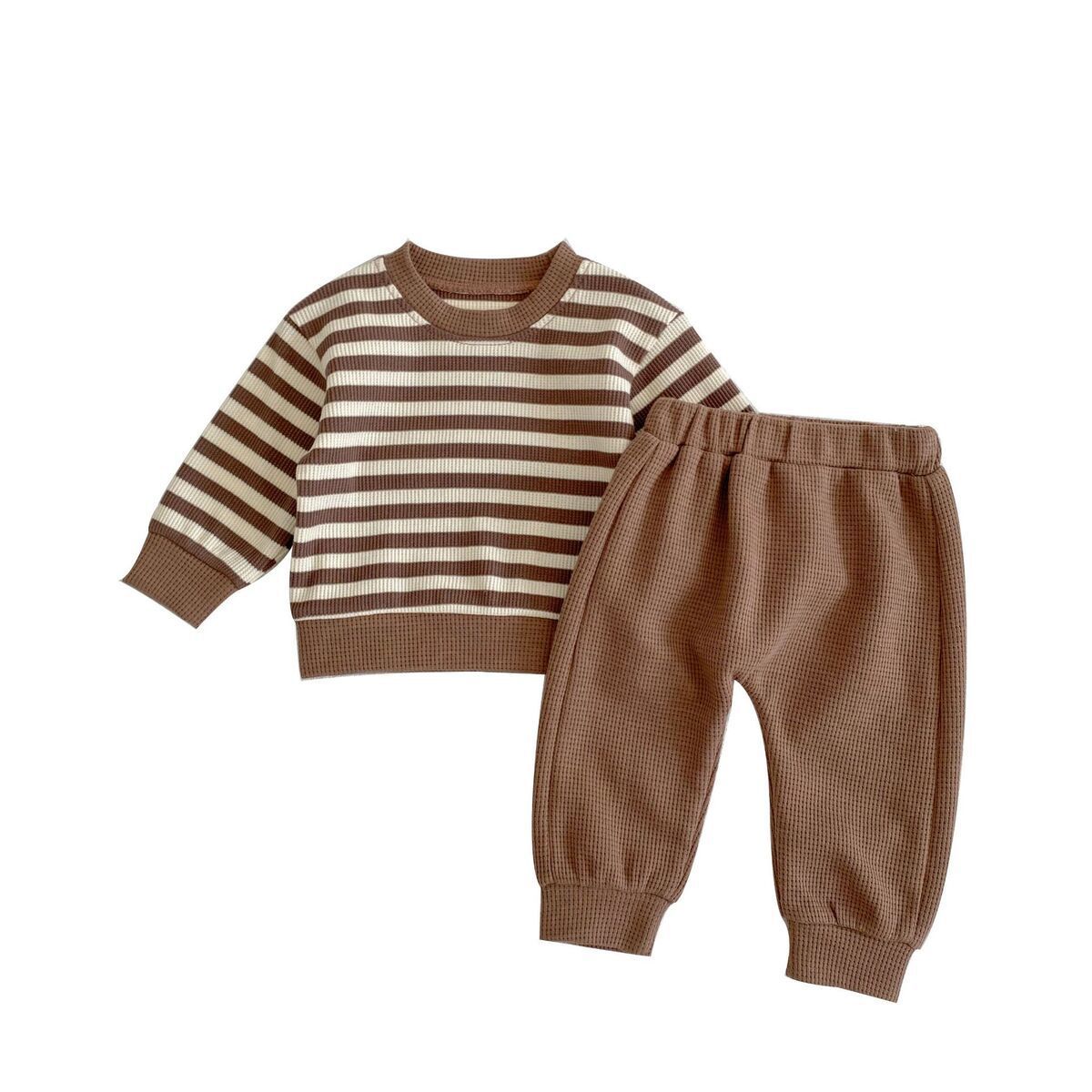 Baby Color Matching Striped Long-sleeved Top Pants Suit - MomiDream