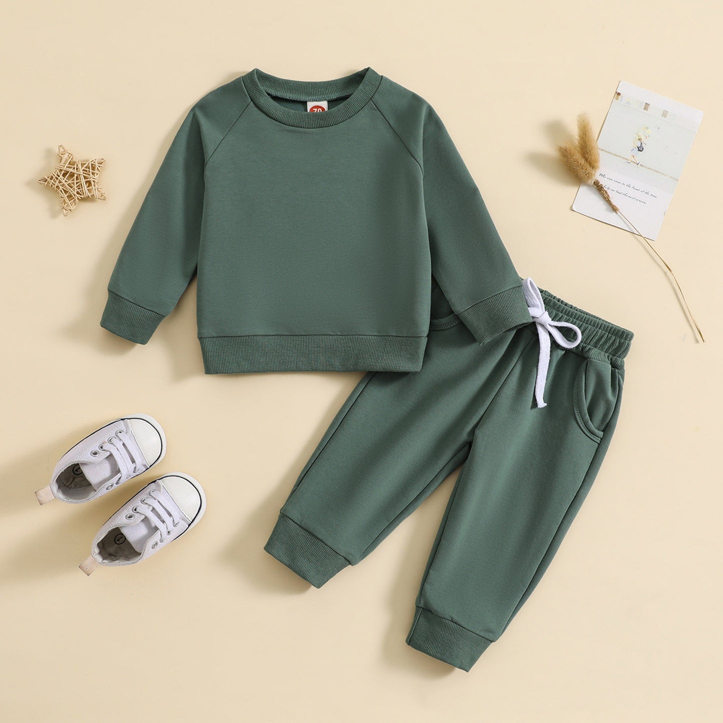 Boys' Solid Color Suit Round Neck Sweater Trousers - MomiDream