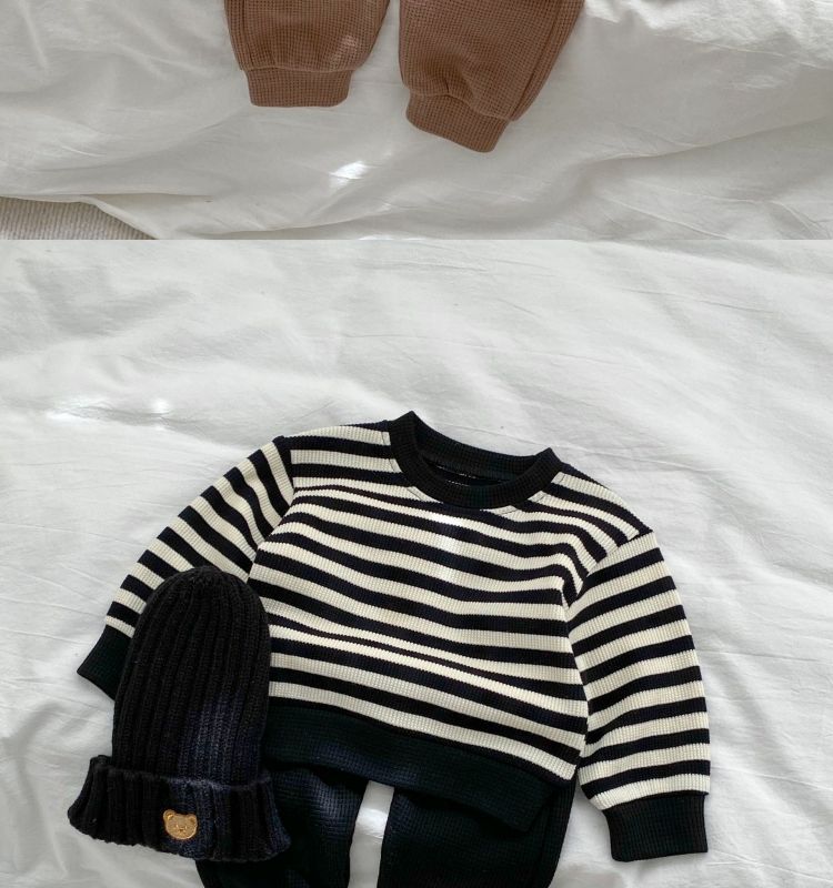 Baby Color Matching Striped Long-sleeved Top Pants Suit - MomiDream