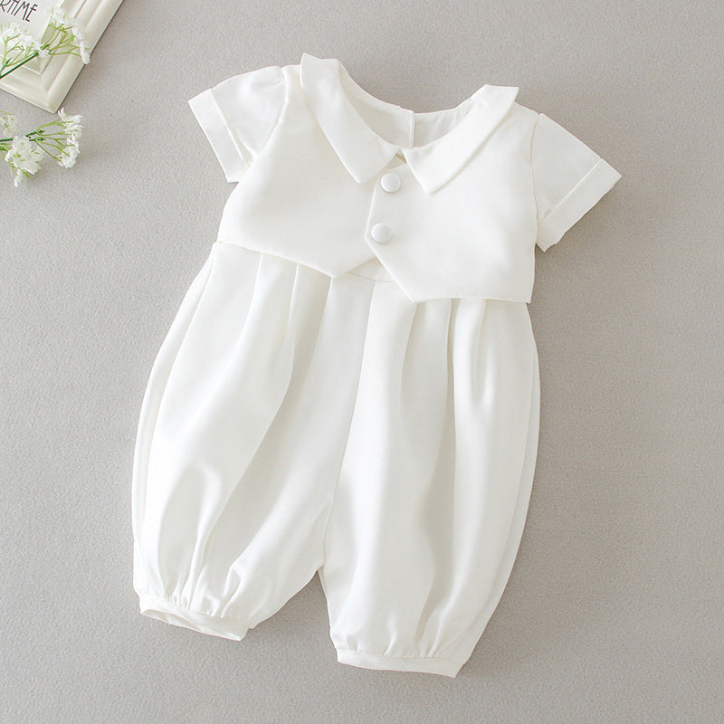 Boy's White Full Moon Full Year Wine Suit With Hat Dress Two-piece Set - MomiDream