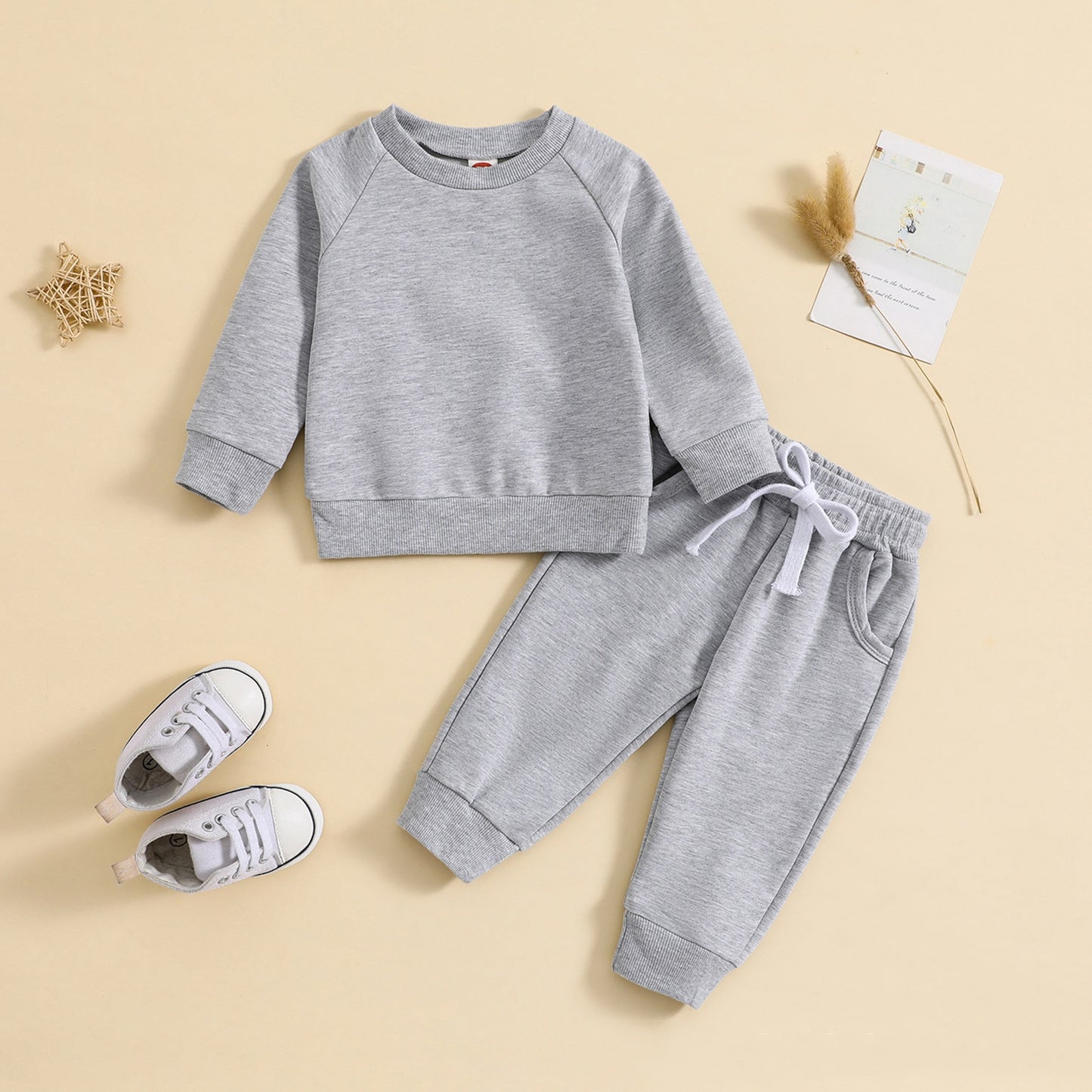 Boys' Solid Color Suit Round Neck Sweater Trousers - MomiDream