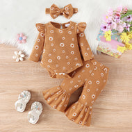 Children's Printed Top Bell-bottom Pants Hair Band Set