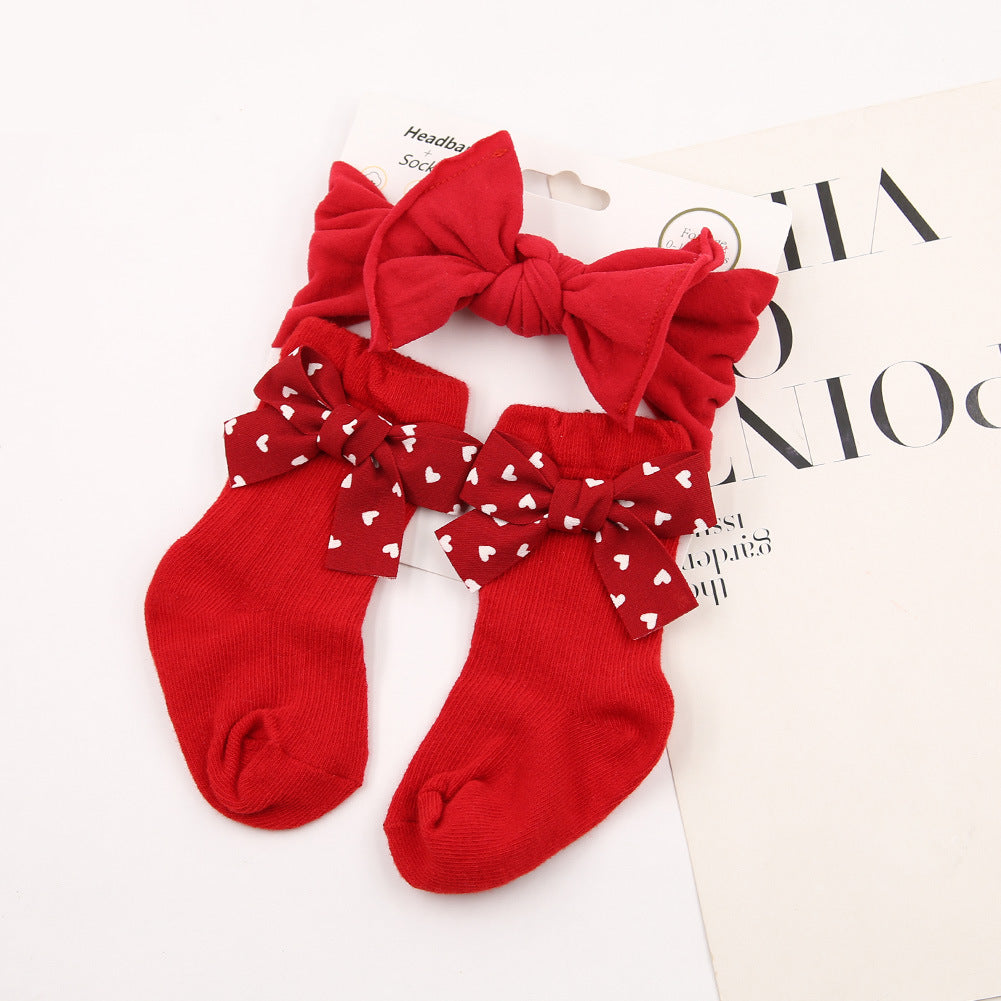 Baby Bow Hair Band Socks Suit Children's Christmas Big Bow Socks Combination - MomiDream