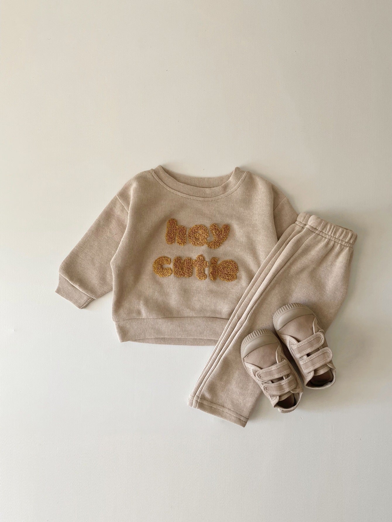 Spring And Autumn Newborn Alphabet Embroidery Baby Long Sleeve Two-piece Suit - MomiDream