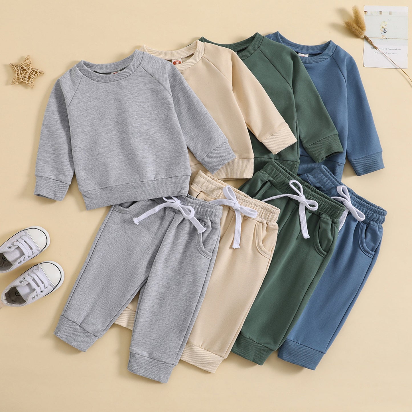 Boys' Solid Color Suit Round Neck Sweater Trousers - MomiDream